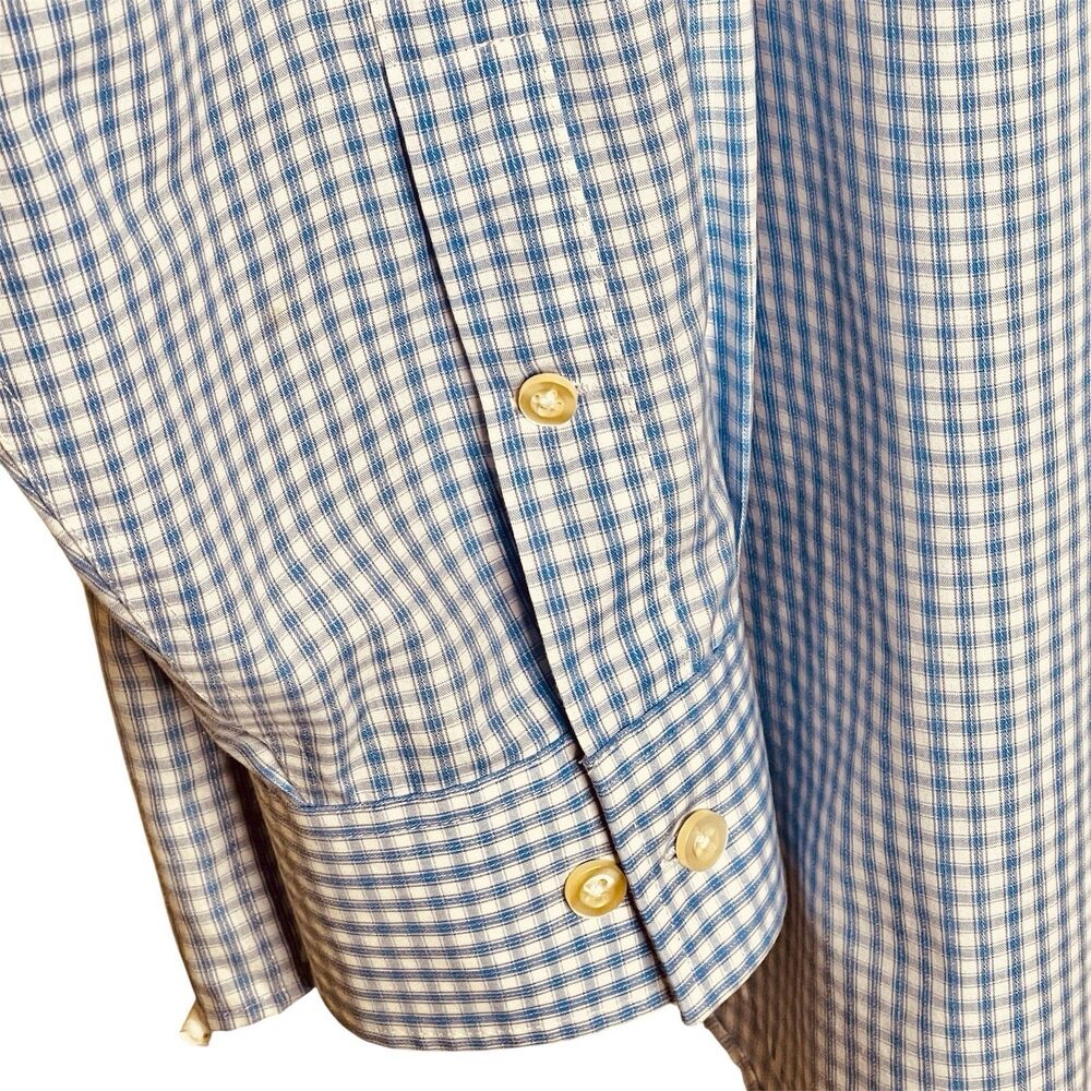 Michael Michael Kors Mens Button Down Shirt 17.5 34/35 Blue/W Plaid Long Sleeves
